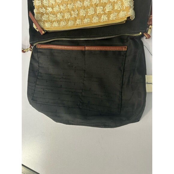 Tommy Bahama Black Linen Crossbody Bag Beige Outer Pocket Shoulder Bag Purse EUC - Picture 10 of 14